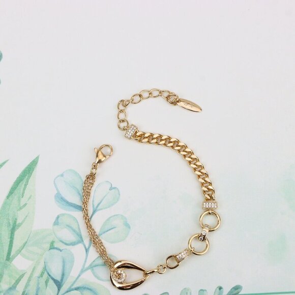 "Sparkling Rose Gold Bracelet with Elegant Round & Chain Link Detail, XPBL0909 - Picture 3 of 13